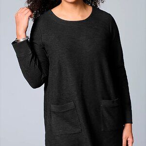 J. Jill- Pure Jill Organic Cotton Women's textured patch-pocket tunic Black 2X